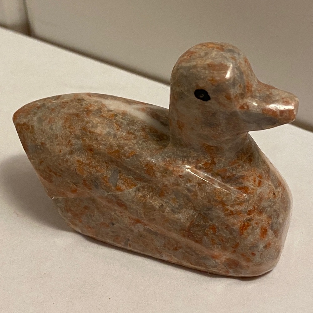 Vintage duck figurine hand-carved stone marbled stone sculpture bird figure rock